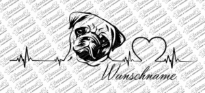 Mops mit Herzschlag und Wunschname